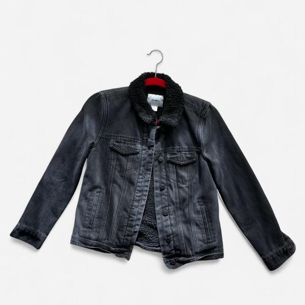 Old Navy black Sherpa-lined denim jacket